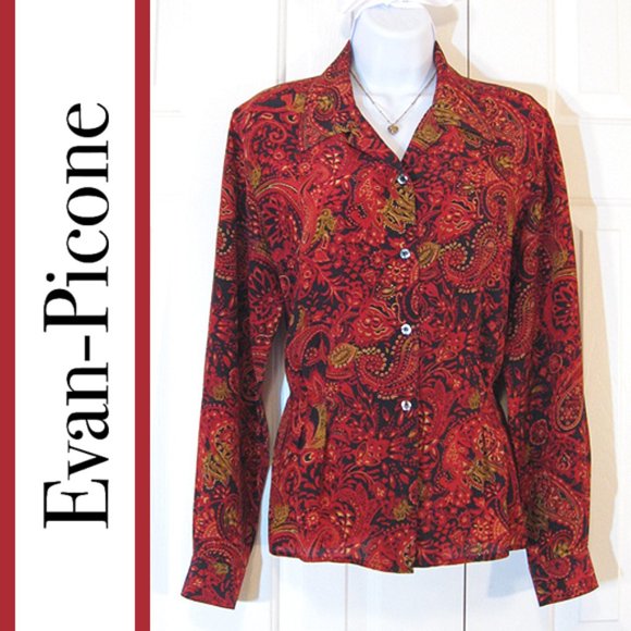 Evan Picone | Vintage Paisley Print Silk Blouse - Picture 1 of 8